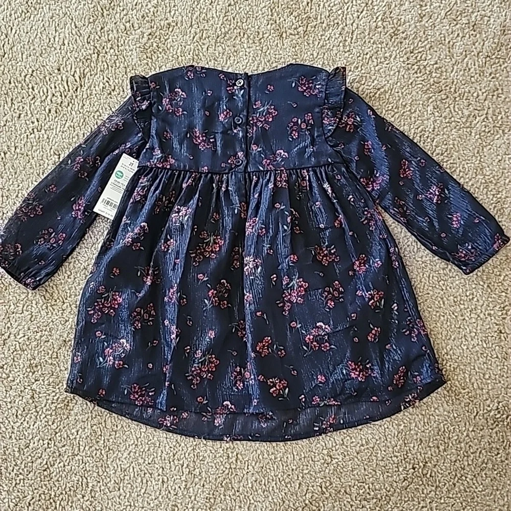OshKosh B'gosh Toddler Girls Dress Navy Blue Floral Long Sleeve Size 2T